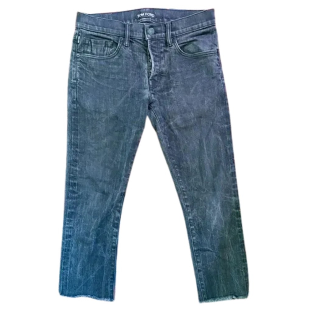 TOM FORD Slim Black Ankle Jeans W/Raw Hem - 4 (3 hidden) Buttons